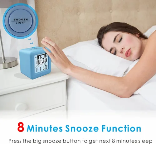 Miniatura 5 de Plumeet Reloj despertador digital para niños con repetición y luz nocturna blanca, reloj despertador de viaje de fácil configuración, hora, fecha