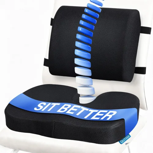 Miniatura 10 de QUTOOL Cojín ortopédico de asiento y almohada de apoyo lumbar para silla de oficina y coche, en espuma viscoelástica con funda lavable, cojín Cojín