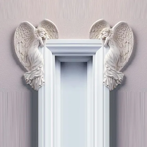Miniatura 6 de Marco de puerta de ángel, estatua en forma de corazón, escultura de alas en tu esquina, izquierda o derecha, figura de ángel de resina, decoración