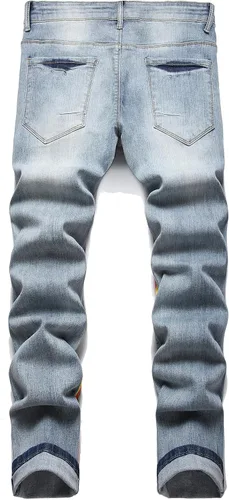 Miniatura 88 de Baylvn - Pantalones de mezclilla entallados y estampados para hombre con corte recto
