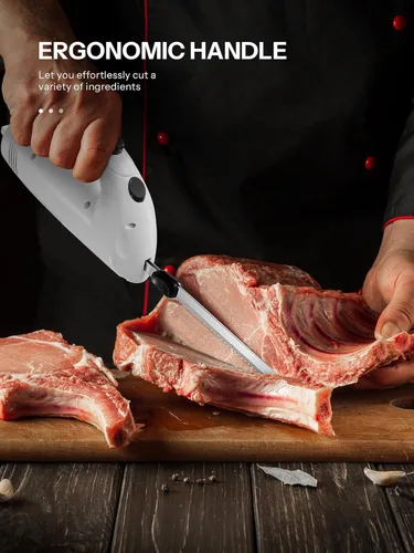 Miniatura 2 de Reemix Cuchillo Eléctrico con Mango, Potente Juego de Cuchillos Eléctricos de 150W para Cortar Carnes, Aves, Pan, Tenedor de Servir y 2 Cuchillas