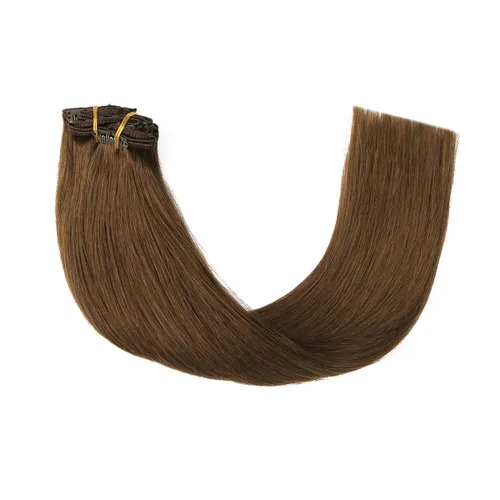 Miniatura 7 de Extensiones de cabello con pinzas, 16 pulgadas, 3.53 oz, 6 unidades, extensiones de cabello humano con clip, color marrón medio, lacio, suave