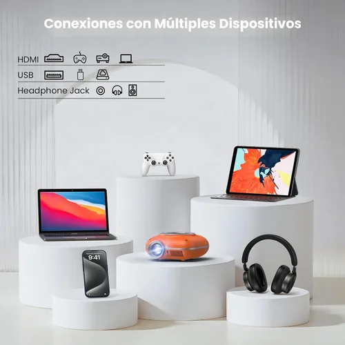 Miniatura 5 de HOMPOW Mini proyector con Bluetooth bidireccional, proyector portátil para uso de cine en casa, compatible con 1080P para interiores/exteriores