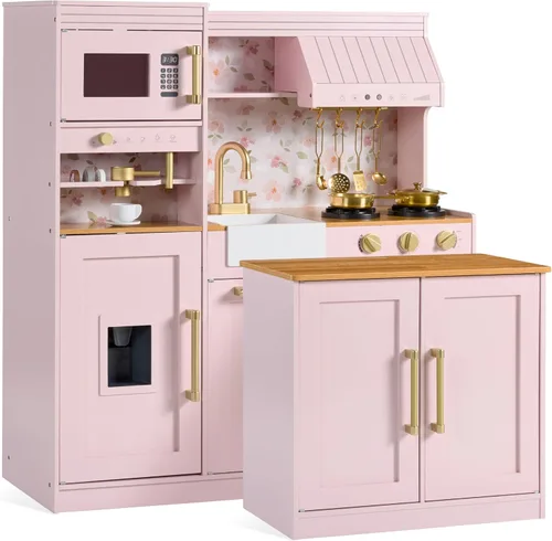 Miniatura 11 de Best Choice Products - Juego de cocina de simulación para niños, juego interactivo de madera para niños pequeños con isla, máquina de espresso, 17