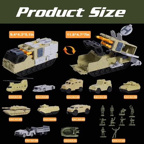 Miniatura 2 de XDUOYJOY Juegos de juguetes militares con misiles lanzables, juguetes del ejército con 9 vehículos, camiones helicópteros, figuras de acción