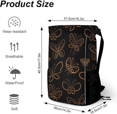 Miniatura 2 de MZERSE Women Fashion Drawstring Backpack Gym Bags with Zipper Pockets, Multifunction Drawstring Bag Compatible with Butterfly Set Pattern Gold On
