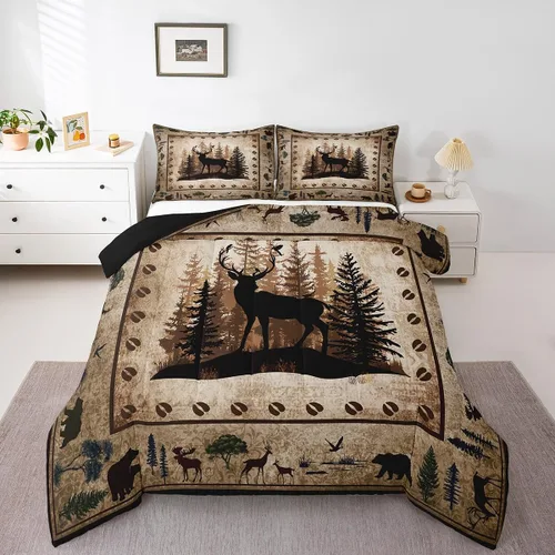 Miniatura 11 de Feelyou juego de ropa de cama con diseño de ciervo para niños y niñas, tamaño twin, con huella de pata de ciervo, juego de edredón ultra suave