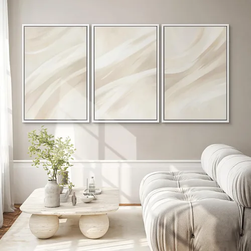 Miniatura 522 de SIGNWIN Lienzo enmarcado para pared, arte con pinceladas de flujo neutro en tonos beige abstractos, ilustraciones, arte moderno, decorativo