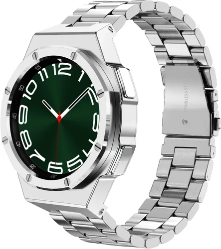 Miniatura 10 de Funda de lujo con correa diseñada para Samsung Galaxy Watch 6/5/4 de 1.732 pulgadas, resistente funda protectora militar de metal con correa táctica