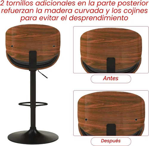 Miniatura 7 de KCC Juego de 2 taburetes de bar giratorios de altura ajustable, sillas de bar tapizadas de piel sintética con reposapiés, taburete de bar de madera