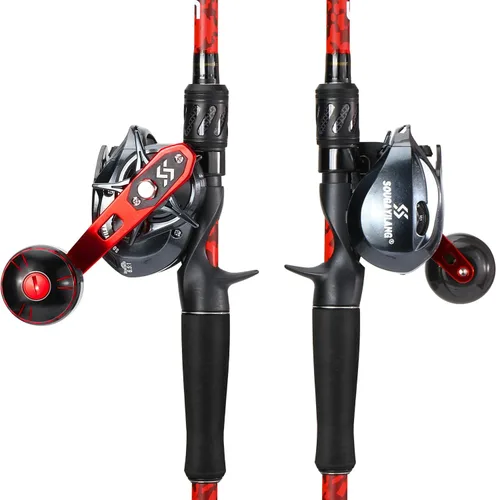 Miniatura 3 de Sougayilang Combo de Caña y Carrete Baitcaster, Caña de Pescar de 2 Piezas con Carrete de Lanzamiento Tamaño 400, Asiento de Carrete de Aluminio