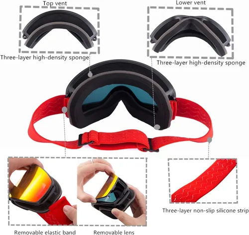 Miniatura 4 de Gafas de esquí, gafas de snowboard de nieve 100% protección UV para hombres, mujeres y jóvenes