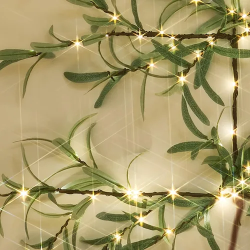 Miniatura 2 de Fudios Árbol de Navidad de pared de olivo con luces, 140 LED, 3.5 pies, guirnalda de ramas verdes preiluminadas con temporizador para ventana