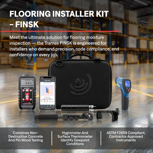 Miniatura 2 de Tramex Kit de instalación de pisos FINSK Medidor digital CMEX5, termómetro de superficie infrarroja y sonda de pasador de alta resistencia