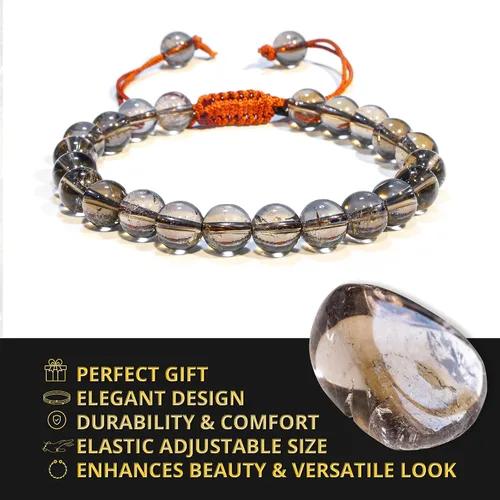 Miniatura 150 de Adjustable Crystal Bracelet – Gemstone Bead Bracelet with Adjustable Macrame String – Chic Gemstone Bracelet for Men and Women – 8mm Round Healing