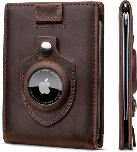 Miniatura 77 de SERMAN BRANDS - Billetera sencilla de cuero genuino con bloqueo RFID para hombre, billetera delgada con bolsillo frontal y clip para dinero