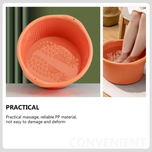 Miniatura 7 de Healifty Bañera de baño para remojar los pies: pedicura bañera de hidromasaje de pies barril cubo de remojo con cuentas para naranja
