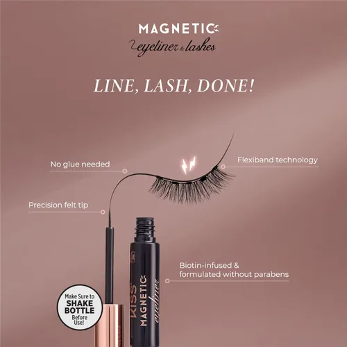 Miniatura 7 de KISS Pestañas postizas magnéticas y delineador de ojos, 'Lure', 12mm, fáciles de aplicar, reutilizables, sin pegamento, tecnología Flexiband, punta