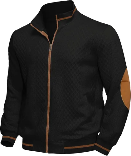 Miniatura 7 de Riskrole - Chaqueta ligera para hombre de jacquard, con cremallera completa, cuello alto, estilo bomber, casual, elegante, chaqueta varsity