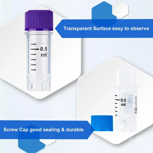 Miniatura 3 de Cryoviales de 0.0 fl oz, 25Pcs Cryotubes con código de barras lateral, frascos de esterilización con rosca externa, tubos de muestra con tapas Azul