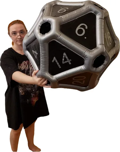 Miniatura 6 de Black Bazaar Dados grandes D20 inflables extra grandes gigantes para juegos DND RPG de mesa Juego de rol Calabozos y dragones Negro y rojo