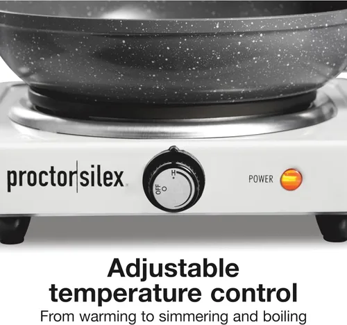 Miniatura 4 de Proctor Silex Estufa eléctrica portátil, de hierro fundido, placa de cocción de un solo quemador, compacta, temperatura ajustable, 1000 vatios