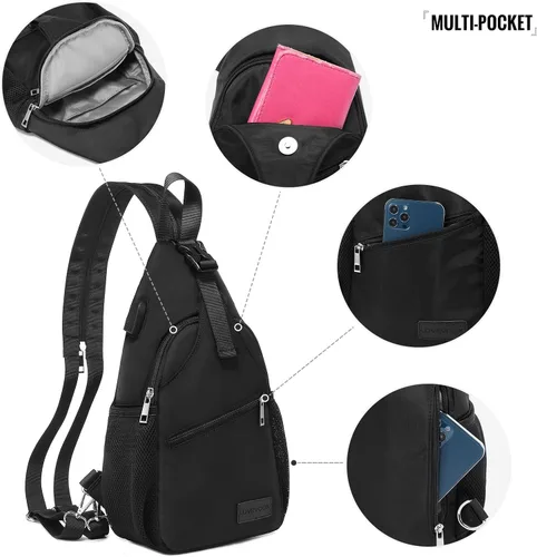 Miniatura 6 de LOVEVOOK - Mochila de bandolera para mujeres, casual, de nylon, para viajes, al hombro, mochila de senderismo Casual Daypack, Nylon, Travel, Negro