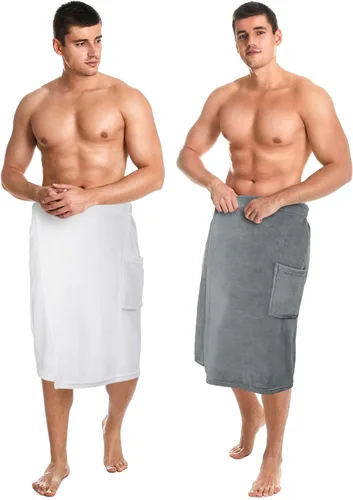 Tudomro 2 toallas de baño para hombre, toalla grande de rizo ajustable con bolsillo para después de la ducha, para hombres, regalo, spa, Gris y