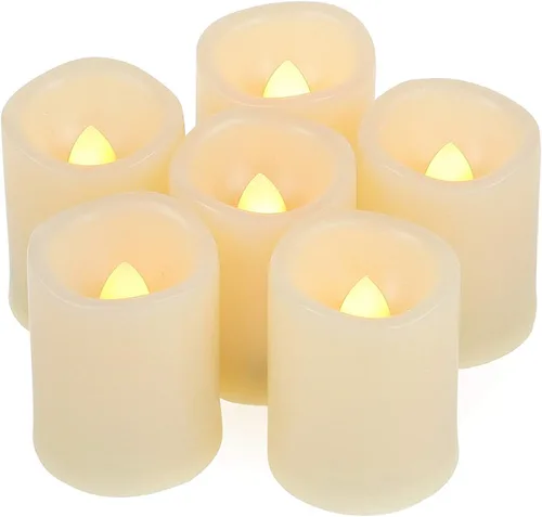 Miniatura 8 de 12 velas votivas LED sin llama parpadeantes con control remoto y luz que cambia de color, funciona con pilas, vela falsa LED para exteriores, Votivo