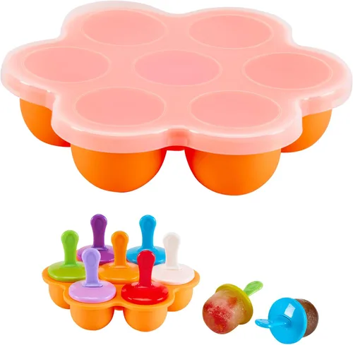 Moldes de silicona para paletas, moldes para paletas de hielo de 7 cavidades, contenedor de almacenamiento de alimentos para bebés con tapa, Verde
