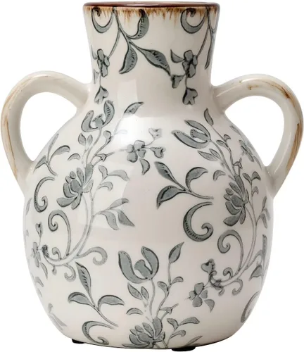SIDUCAL Jarrón pastoral vintage de cerámica con asas, florero floral chinoiserie de 7 pulgadas, jarrones rústicos retro agrietados para decoración