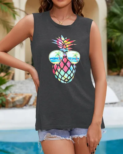 Miniatura 3 de Camisetas sin mangas para mujer, de verano, informales y holgadas, blusas tipo túnica