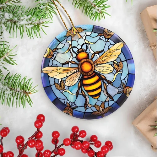 Miniatura 6 de Touber Adorno Navideño, Adorno de Navidad, Idea de Regalo de Vacaciones, Recuerdo Familiar, Cerámica Redonda, Intercambio de Regalos, Idea de Abeja