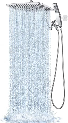 Miniatura 19 de G-Promise Cabezal de ducha de metal de 10 pulgadas con combo de rociador de mano, desviador de 3 ajustes, brazo de extensión ajustable con juntas