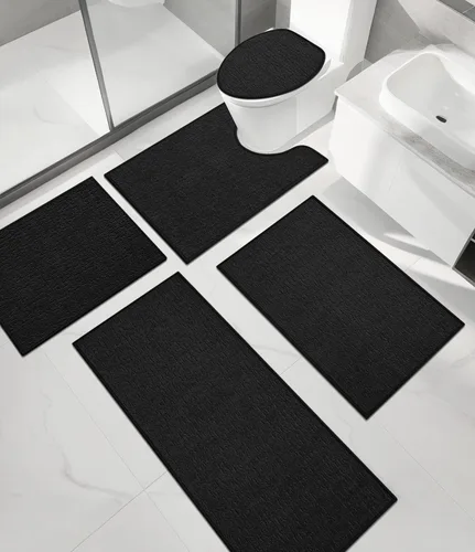 Miniatura 31 de Chakme Juego de 2 alfombras de baño ultrafinas, absorbentes, antideslizantes, lavables a máquina, color negro, 17 x 24 pulgadas / 17 x 30 pulgadas