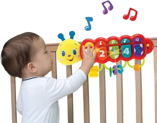 KiddoLab Lira - Juguete musical para bebé con luces y música, oruga interactiva giratoria y anillos apilables para bebés de más de 3 meses, cabeza