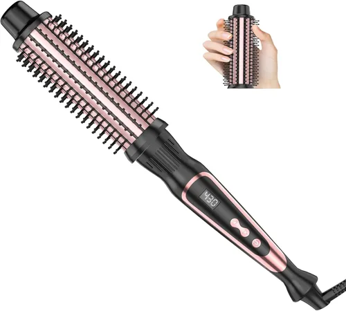 Miniatura 7 de Cepillo pequeño para rizar, cepillo redondo calentado con doble voltaje y temperatura ajustable, rizos suaves y voluminosos, herramienta de peinado