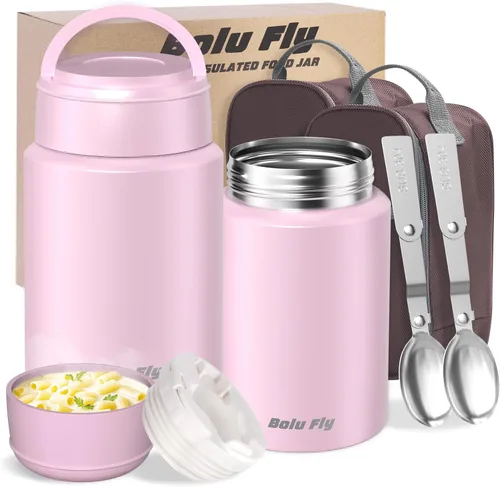 Miniatura 11 de Paquete de 2 termos de sopa para comida caliente para adultos, tarro de comida aislado, recipientes térmicos al vacío de acero inoxidable con bolsa