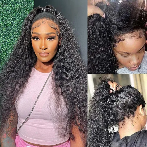 Miniatura 23 de Pelucas de encaje frontal de onda corporal 360 de cabello humano para mujeres, sin pegamento, previamente despuntadas con pelillos, 180 % de Peluca