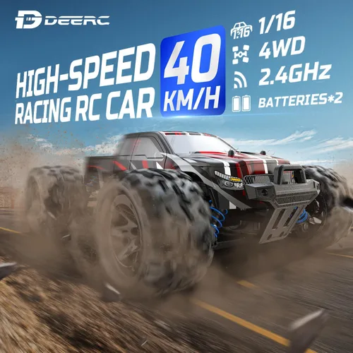 Miniatura 6 de DEERC Coche de control remoto de alta velocidad RC para niños y adultos, escala 1:16, 40 KM/H 4WD, camiones monstruo todoterreno, 2.4GHz, camiones