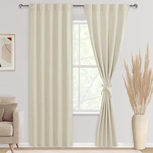 Miniatura 25 de DWCN Cortinas opacas con pestaña trasera para ventana - Cortinas opacas con bolsillo para barra para oscurecer la habitación para dormitorio/sala