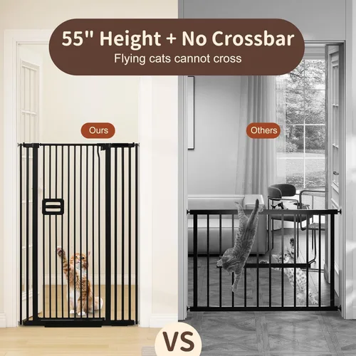 Miniatura 2 de SMONTER Puerta de bebé extra alta de 55 pulgadas de alto, puerta de seguridad para gatos, se expande a 34.2-38.2 pulgadas de ancho, puerta de perro