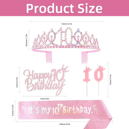 Miniatura 5 de Decoraciones de cumpleaños número 7 para niña, que incluyen corona/tiara de cumpleaños número 7, banda, adorno para pastel de cumpleaños y velas