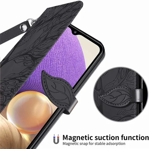 Miniatura 4 de Funda tipo cartera para Samsung Galaxy A32 5G, piel sintética de alta calidad con diseño de árbol en relieve, función atril, ranuras para tarjetas