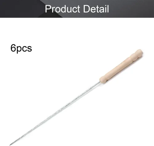 Miniatura 4 de Utoolmart Pinchos de barbacoa de acero inoxidable, palitos reutilizables para barbacoa, mango de madera para barbacoa, camping, utensilios