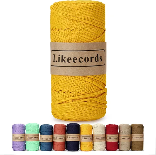 Miniatura 12 de Likeecords Cordón de macramé trenzado de poliéster de 0.157 in, 140 yardas/426 pies, hilo elástico para bolsa de ganchillo para manualidades, Verde