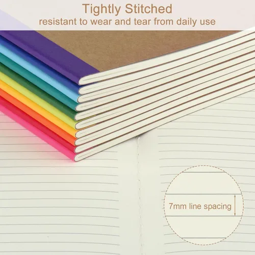 Miniatura 5 de ZCZN - Paquete de 50 cuadernos rayados de colores, A5, con 10 colores, 60 páginas/30 hojas, 21 x 13 cm, papel universitario rayado, cuadernos