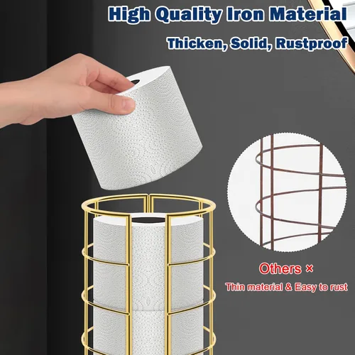 Miniatura 4 de NearMoon Soporte organizador de papel higiénico, almacenamiento de 3 rollos de papel higiénico, accesorio de baño de metal, soporte de rollo Dorado