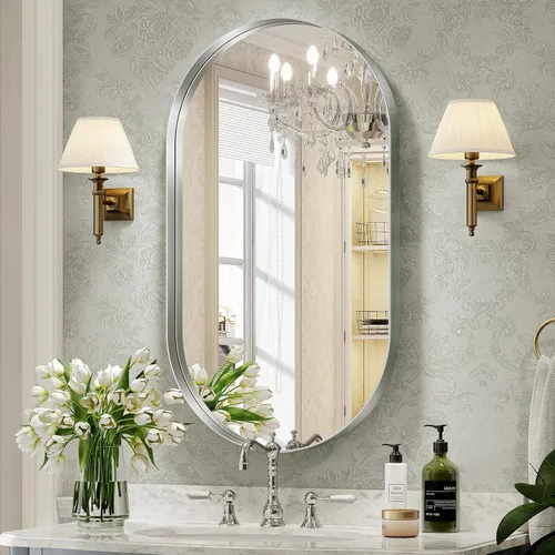 Miniatura 13 de Brightify - Espejo ovalado dorado para tocador de baño de 20x30 pulgadas, espejos de marco de metal dorado para pared, espejo moderno