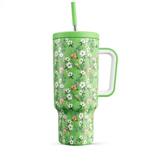 Miniatura 16 de Meoky Vaso de 40 onzas que brilla en la oscuridad con asa y popote, vaso con tapa y pajita, vaso aislado de acero inoxidable para viaje, 100% a
